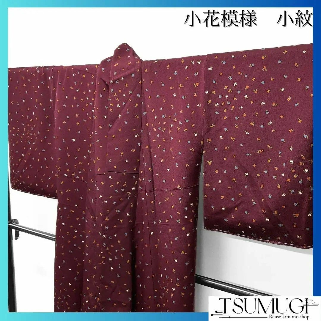 未着用　小紋　小花　ワインレッド　着物　033w レディースの水着/浴衣(その他)の商品写真