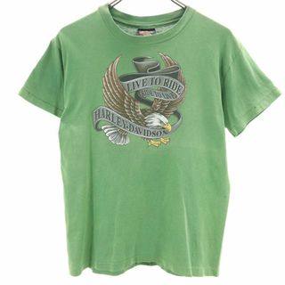 ハーレーダビッドソン(Harley Davidson)のハーレーダビッドソン 90s USA製 オールド 半袖 Tシャツ L 14-16 グリーン系 HARLEY DAVIDSON キッズ 古着 【240408】 メール便可(Tシャツ/カットソー)