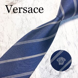 ヴェルサーチ(VERSACE)のVERSACE ネクタイ　ネイビー　ストライプ　メデューサ柄(ネクタイ)