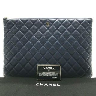 シャネル(CHANEL)の美品 CHANEL シャネル マトラッセ ラムスキン ココマーク クラッチ バッグ ネイビー k1678(クラッチバッグ)