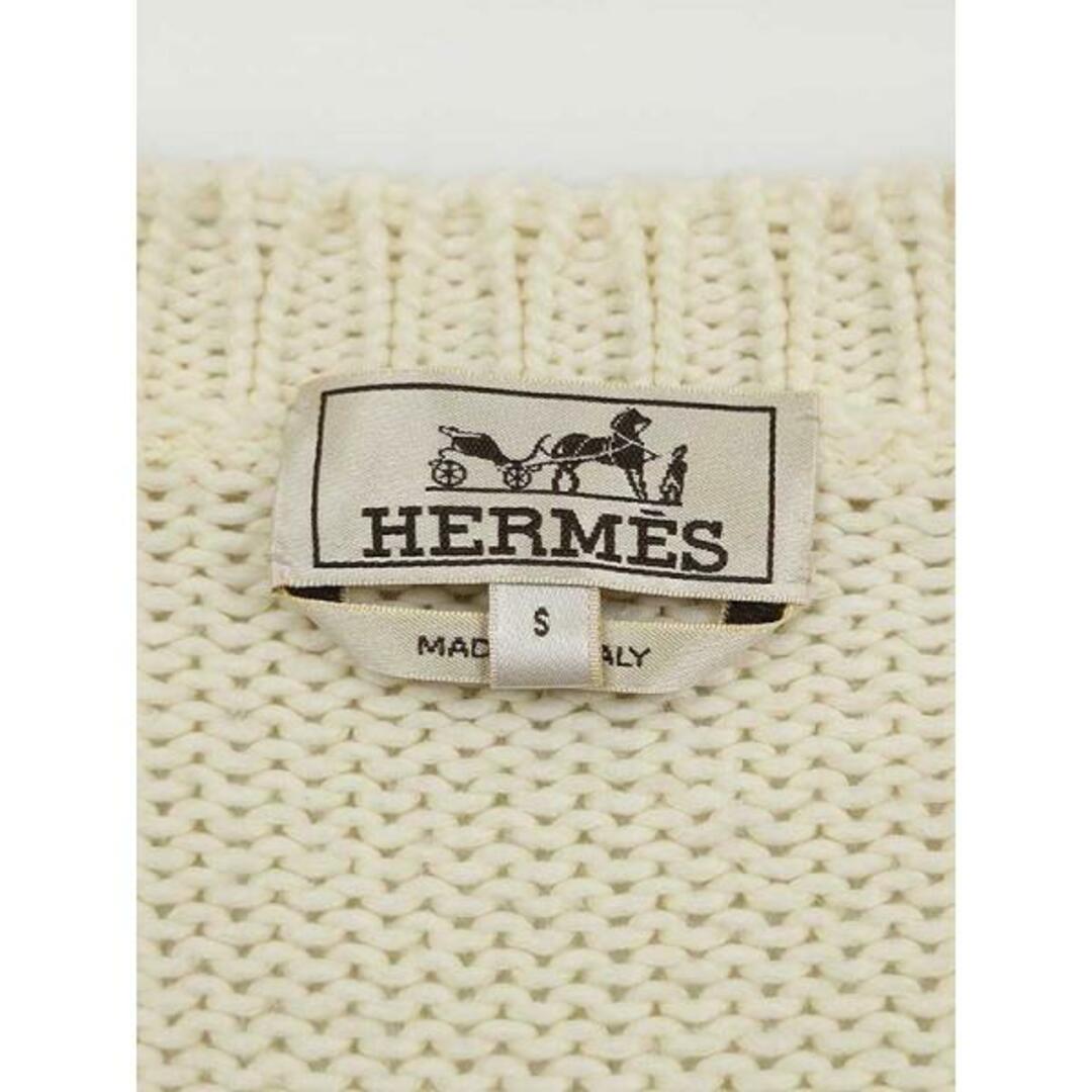 Hermes(エルメス)のHERMES エルメス レザー編み込みクルーネックコットンニット アイボリー S メンズのトップス(ニット/セーター)の商品写真