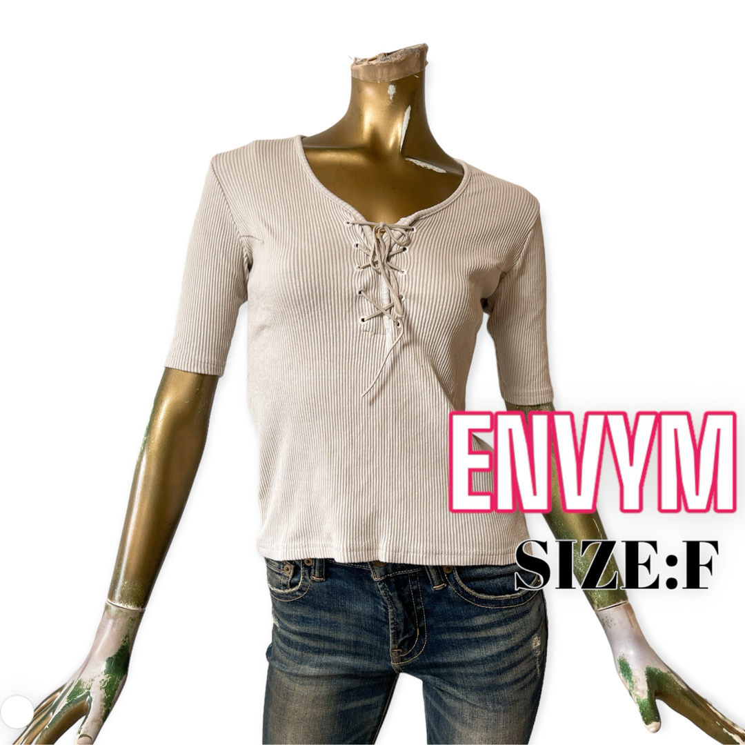 ENVYM(アンビー)のENVYM ♥ レースアップ リブ ハーフスリーブ トップス レディースのトップス(カットソー(半袖/袖なし))の商品写真