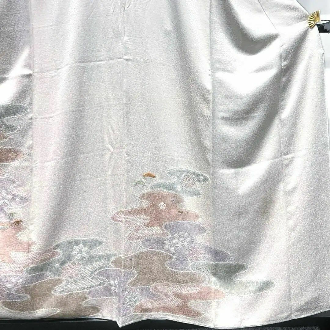 付け下げ　絞り　刺繍　霞　花模様　パステルカラー　着物　033w レディースの水着/浴衣(その他)の商品写真