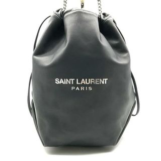 イヴサンローラン(Yves Saint Laurent)の美品 SAINT LAURENT サンローラン ロゴ テディ 巾着 レザー チェーン ショルダー バッグ ポーチ付 グレー a2971(ショルダーバッグ)