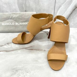 マノロブラニク(MANOLO BLAHNIK)のA12042 美品　マノロブラニク　ヒールストラップサンダル　ヌメ革　36.5(サンダル)