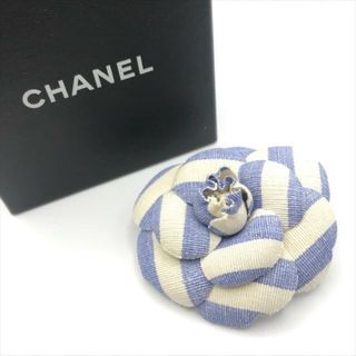 シャネル(CHANEL)の展示品 CHANEL シャネル カメリア コサージュ デニム ストライプ ブルー ホワイト a3130(その他)