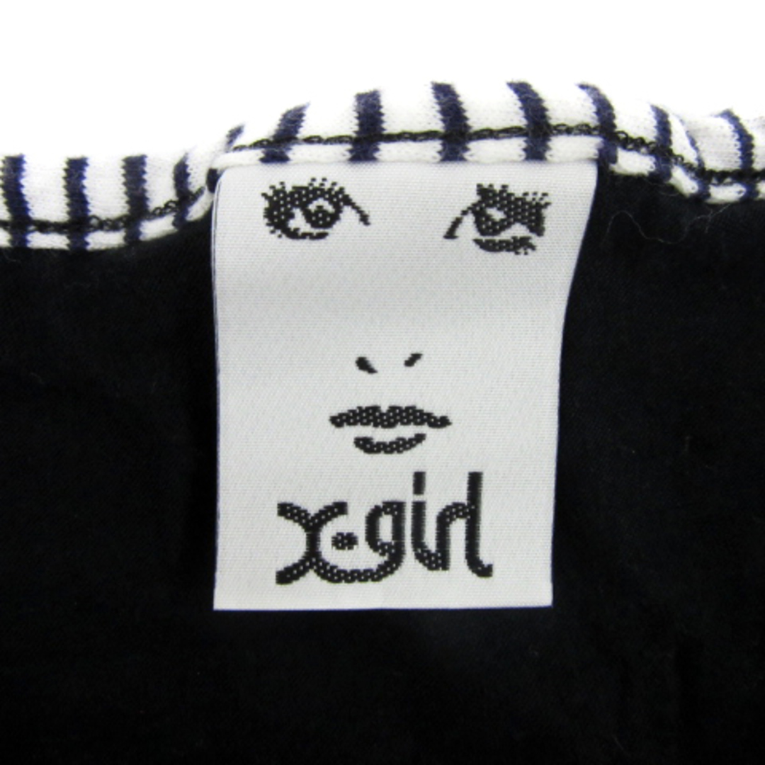 X-girl(エックスガール)のエックスガール Tシャツ カットソー ボーダー柄 バックロゴプリント 1 黒 白 レディースのトップス(Tシャツ(半袖/袖なし))の商品写真