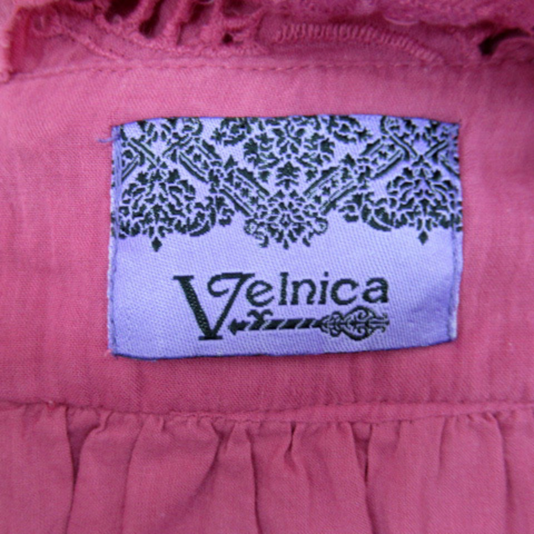 Velnica(ヴェルニカ)のヴェルニカ ワンピース ひざ丈 長袖 Vネック 刺繍 リボン ピンク /SY15 レディースのワンピース(ひざ丈ワンピース)の商品写真