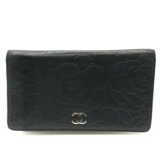 シャネル(CHANEL)の良品 CHANEL シャネル ココマーク カメリア ラムスキン 二つ折り 財布 ウォレット ブラック a2934(財布)