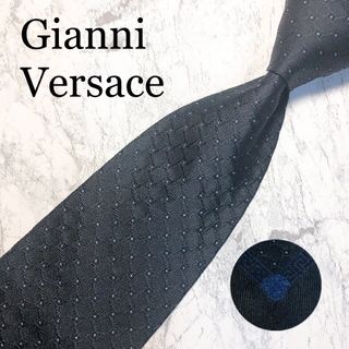 ジャンニヴェルサーチ(Gianni Versace)のGIANNI VERSACE ネクタイ　ドット　ブラック×ネイビー　メデューサ柄(ネクタイ)