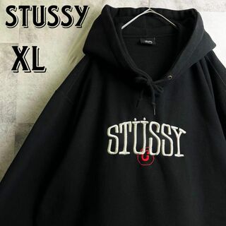 ステューシー(STUSSY)の希少 即完売品 ステューシー 刺繍アーチロゴ スウェットパーカー ブラック XL(パーカー)