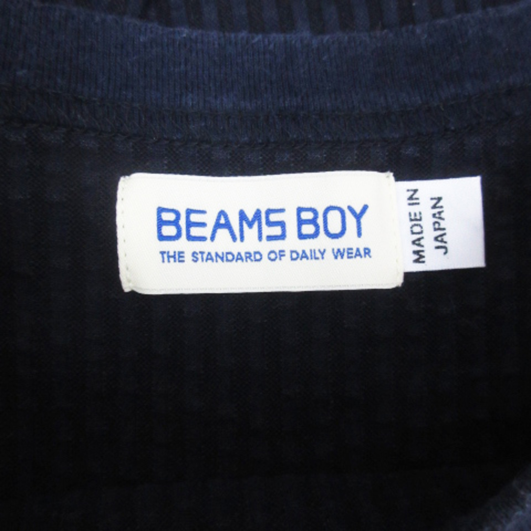 BEAMS BOY(ビームスボーイ)のビームスボーイ カットソー 長袖 ラウンドネック スリット ストライプ柄 F 紺 レディースのトップス(カットソー(長袖/七分))の商品写真