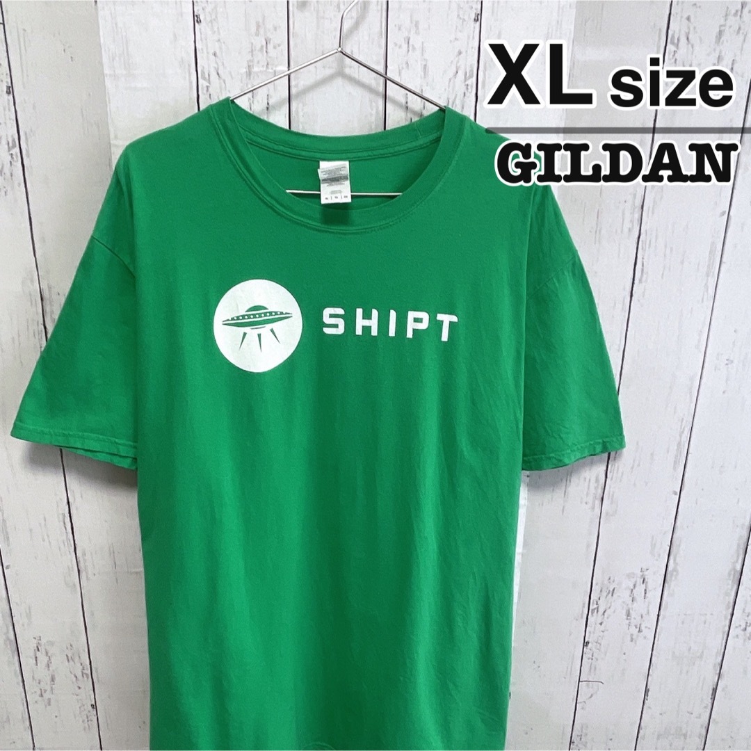 GILDAN(ギルタン)のUSA古着　GILDAN　Tシャツ　XL　グリーン　緑　プリント　ロゴ　UFO メンズのトップス(Tシャツ/カットソー(半袖/袖なし))の商品写真