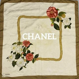 シャネル(CHANEL)の★CHANEL★ スカーフ 大判 ココマーク カメリア 椿 チェーン ブラウン(バンダナ/スカーフ)