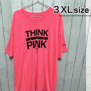 USA古着　Think Pink　Tシャツ　3XL　蛍光色　ピンク　プリント(Tシャツ/カットソー(半袖/袖なし))