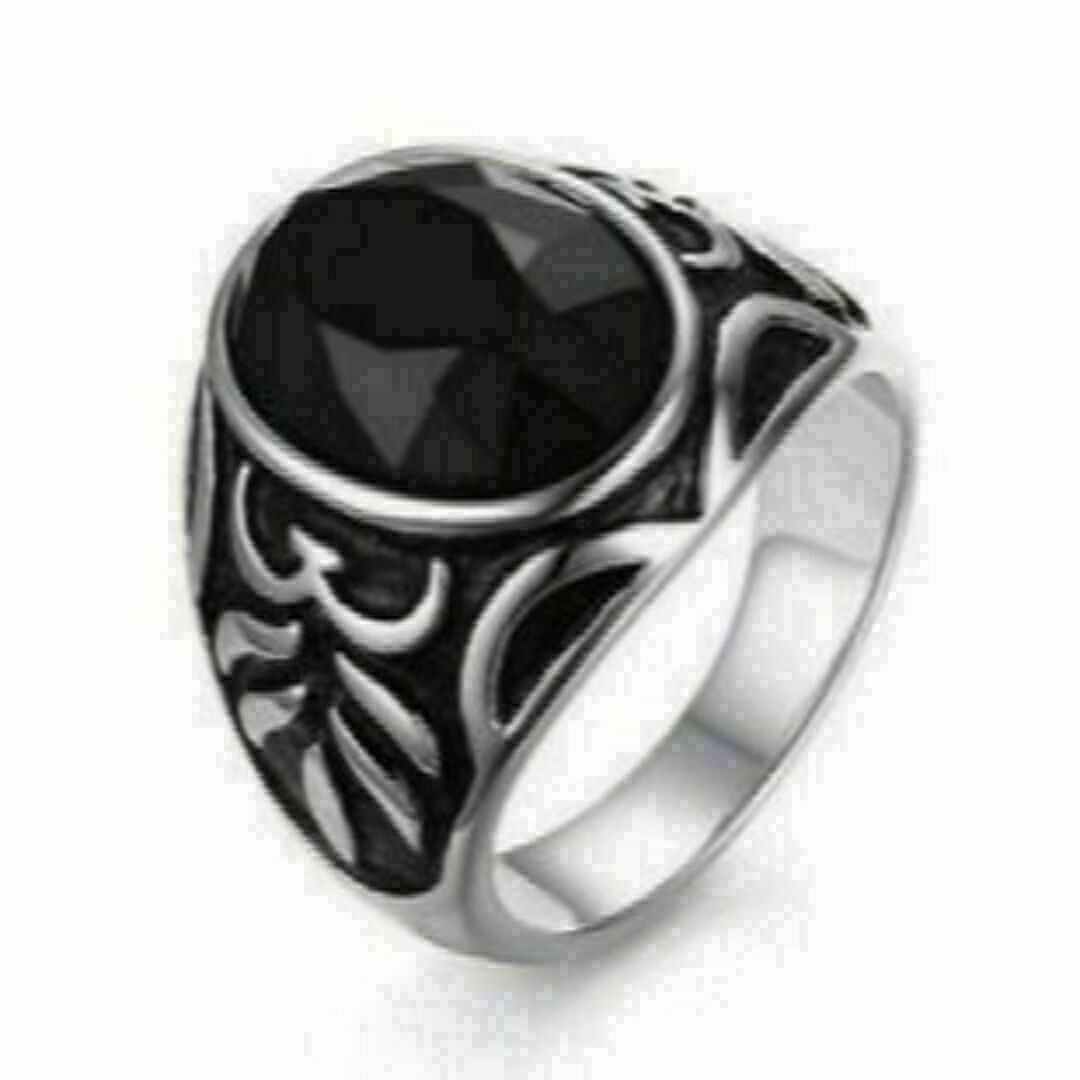 【R109】リング メンズ 　指輪　ブラック　黒　アクセサリー　20号 メンズのアクセサリー(リング(指輪))の商品写真