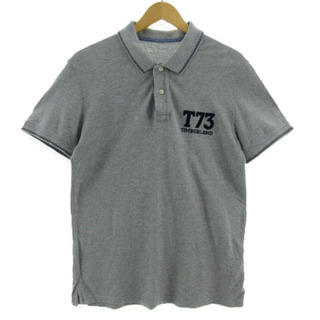 Timberland ポロシャツ ロゴ刺繍 半袖 コットン混 グレー 紺 L