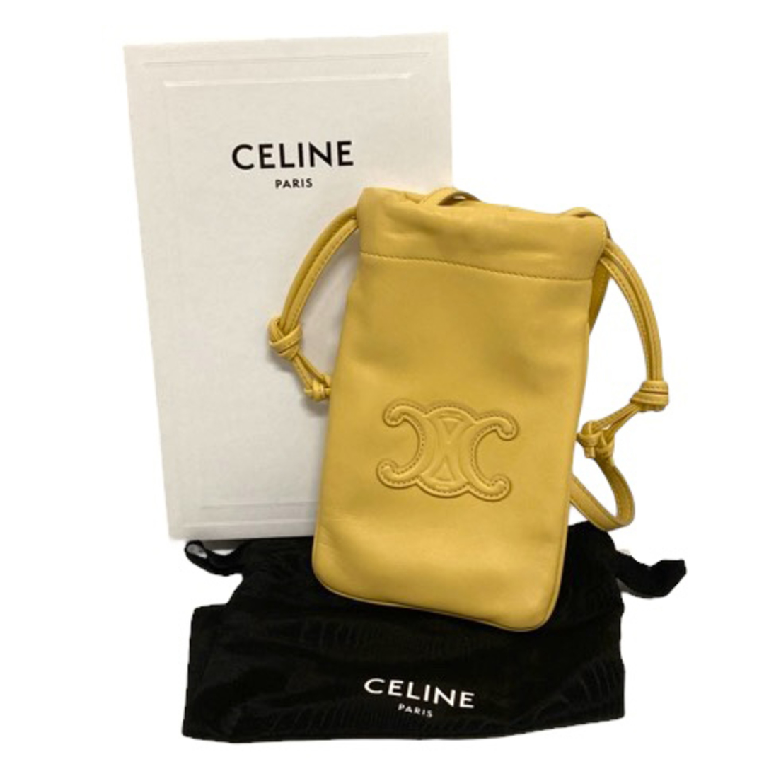 celine(セリーヌ)のセリーヌ ドローストリング モバイルポーチ キュイル スムースラムスキン 黃 レディースのバッグ(ショルダーバッグ)の商品写真