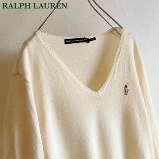 ラルフローレン(Ralph Lauren)のラルフローレン スポーツ カシミヤ混 ロゴ刺繍 Vネック ニット L エクリュ(ニット/セーター)