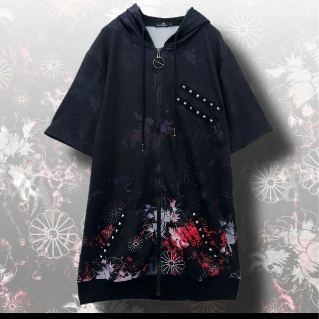 NieR Clothing - NieR STUDS付き HALF SLEEVE ZIP PARKA【和柄九尾】の NieR Clothing - NieR STUDS付き HALF SLEEVE ZIP PARKA【和柄九尾】の