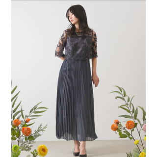 KANA - kana🫧 フラワー刺繍 レース 切り替え プリーツロング ドレス