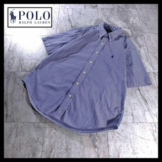 ポロラルフローレン(POLO RALPH LAUREN)の90s 古着 ラルフローレン ボタンダウン ストライプ シャツ 半袖 青 L(シャツ)