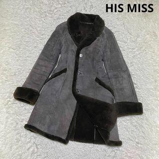 ヒズミス(his miss)のHIS MISS ショールカラームートンコート 女優襟 リアルムートン グレー(ムートンコート)