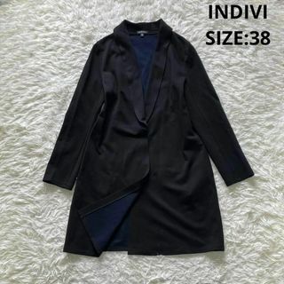 INDIVI - INDIVI ショールカラーロングジャケット ストレッチ サイズ38 ブラック