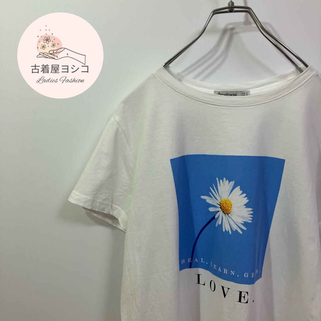 【半袖Tシャツ　ヒナギク　フラワーデザイン　クルーネック　ホワイト　レア　古着】 レディースのトップス(Tシャツ(半袖/袖なし))の商品写真