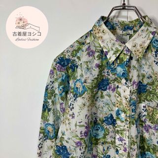 【ヴィンテージ　花柄デザイン　レトロ　ポケット　ラウンドカット　古着】(シャツ/ブラウス(長袖/七分))