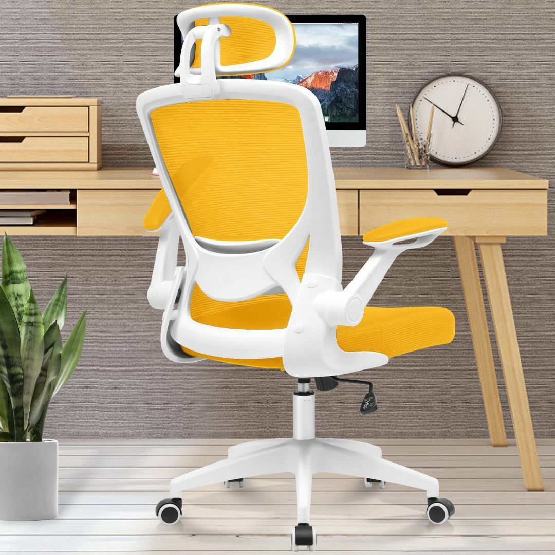 【色: イエロー】KERDOM パソコンチェア オフィスチェア 椅子 テレワーク インテリア/住まい/日用品のオフィス家具(オフィスチェア)の商品写真