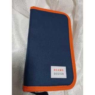 BEAMS◆ビームス◆他目的ポーチ◆カード通帳ケース◆ネイビー×オレンジ◆未使用(名刺入れ/定期入れ)