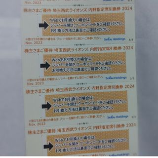 サイタマセイブライオンズ(埼玉西武ライオンズ)の西武株主優待･埼玉西武ライオンズ内野指定席引換券４枚(ベルーナドーム)(その他)