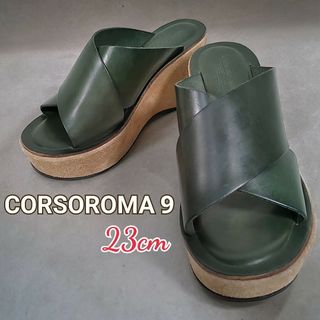 CORSO ROMA 9 - CORSOROMA9◎本革 ミュールサンダル(23)スウェード 厚底 お洒落 緑