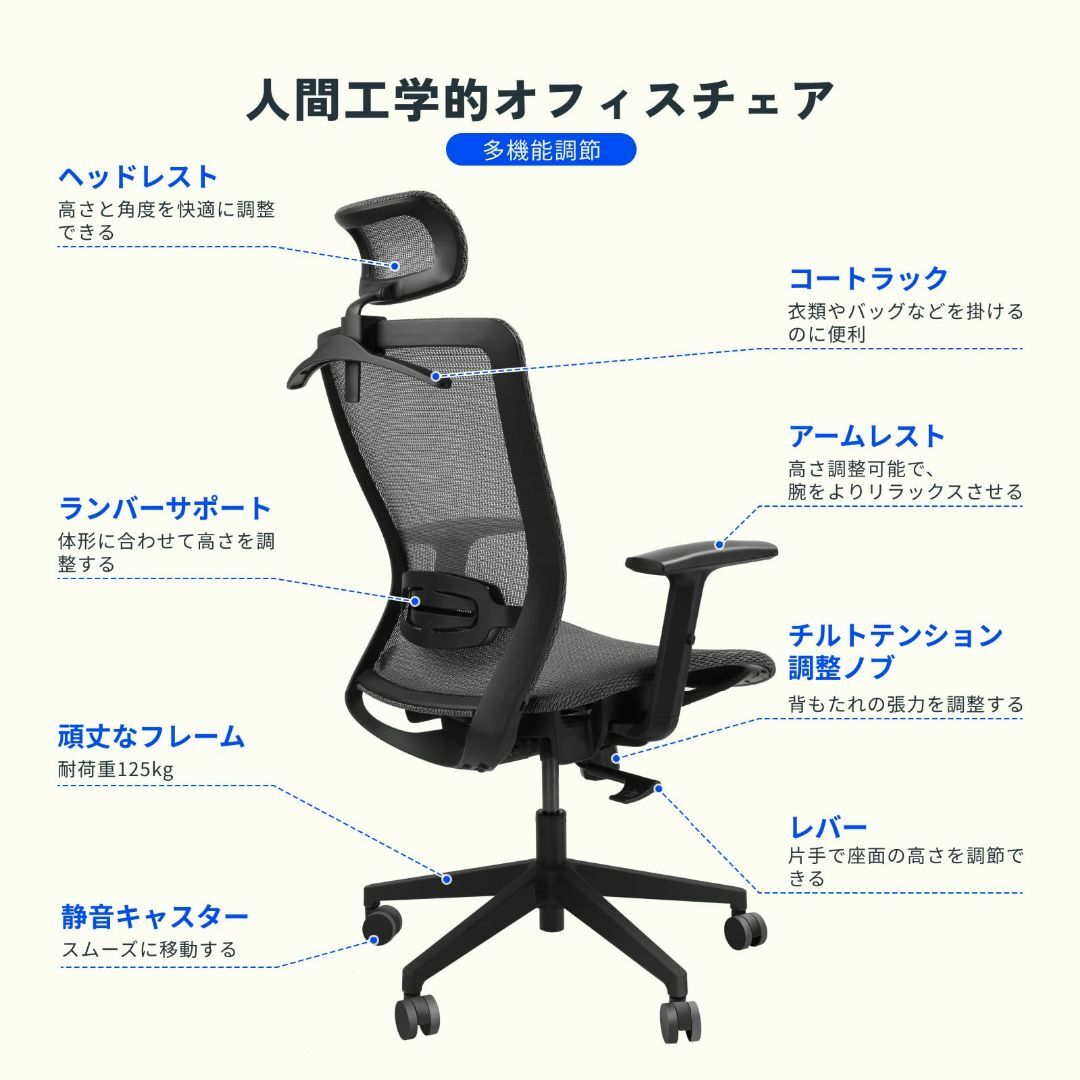 【色: グレー（メッシュ）】FLEXISPOT オフィスチェア デスクチェア O インテリア/住まい/日用品のオフィス家具(オフィスチェア)の商品写真