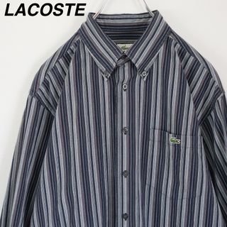 ラコステ(LACOSTE)の【希少】ラコステ／ストライプシャツ　刺繍ロゴ　ワニ　日本製　サイズ４　青系　古着(シャツ)