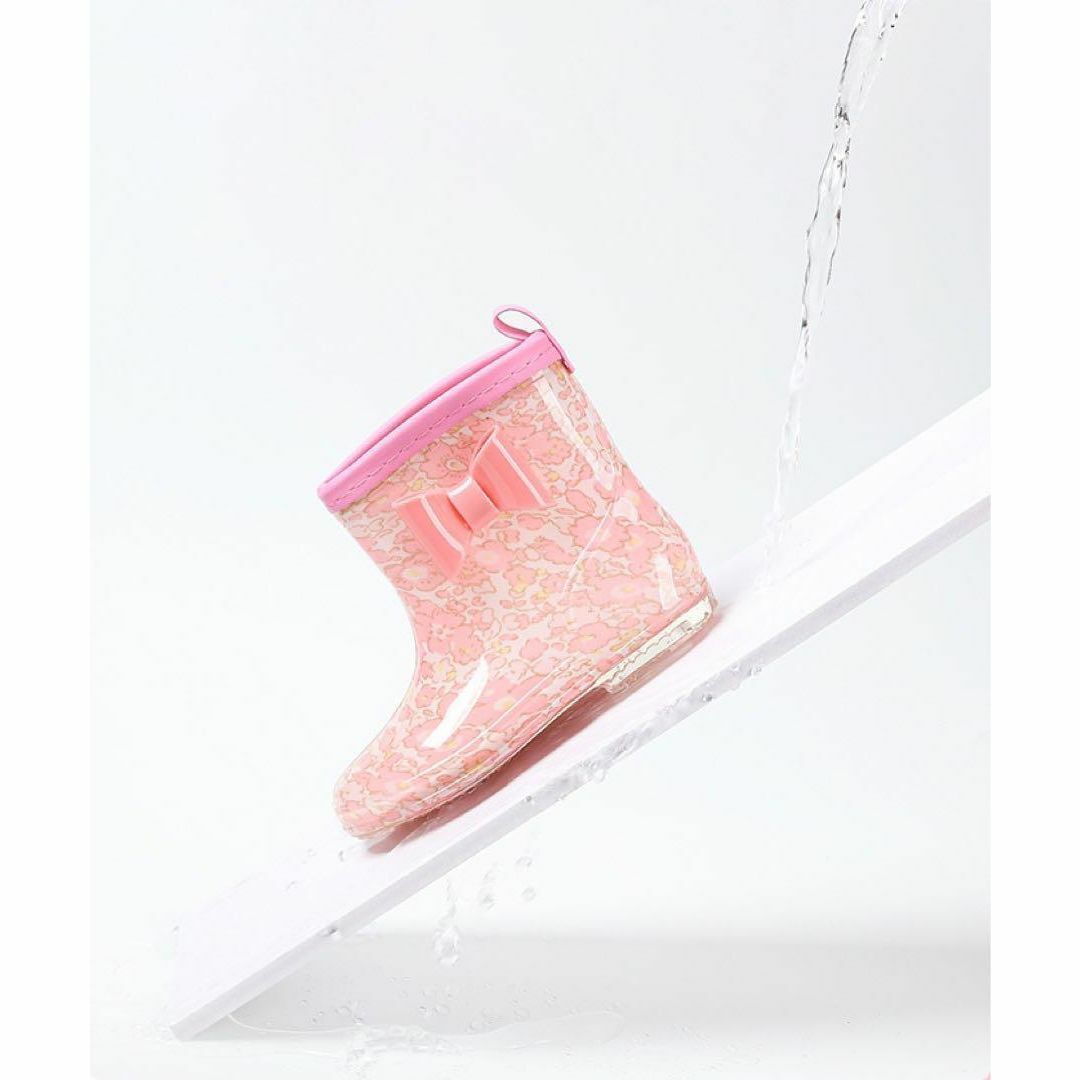 16cmレインシューズ レインブーツ 長靴 ピンク リボン 女の子 雨靴 キッズ キッズ/ベビー/マタニティのキッズ靴/シューズ(15cm~)(長靴/レインシューズ)の商品写真