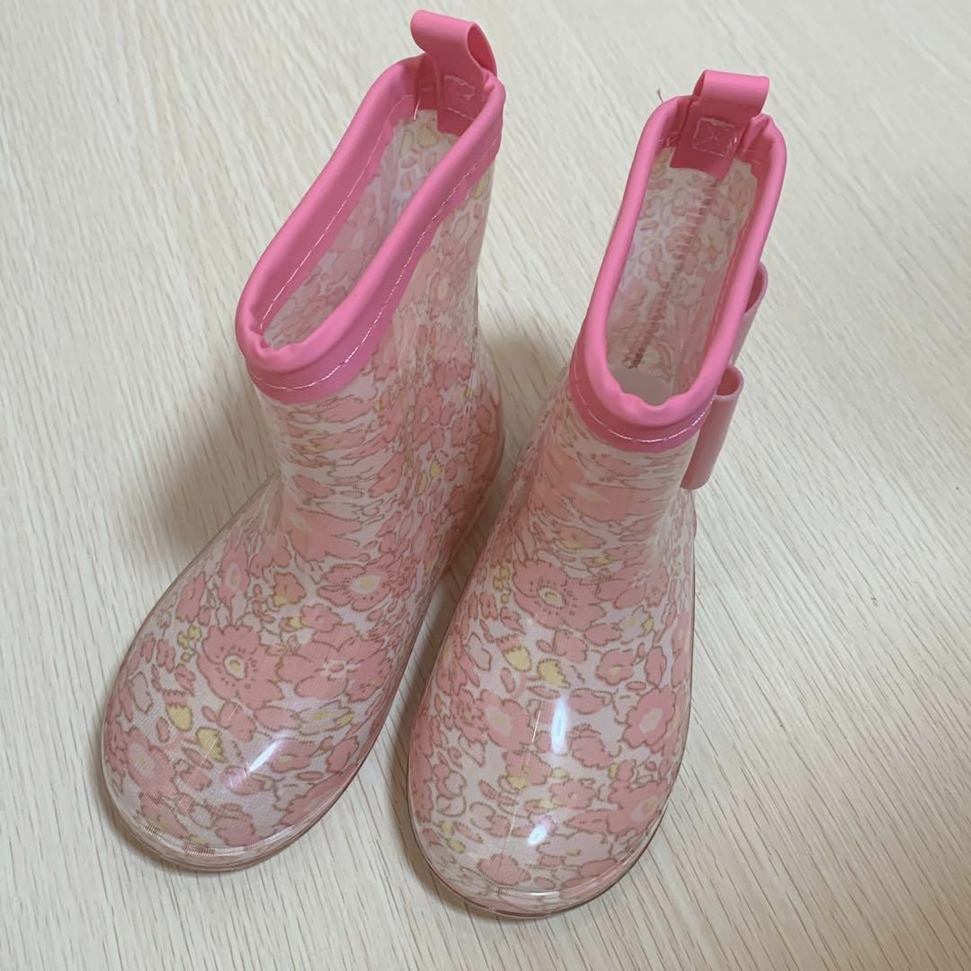 17cmレインシューズ レインブーツ 長靴 ピンク リボン 女の子 雨靴 キッズ キッズ/ベビー/マタニティのキッズ靴/シューズ(15cm~)(長靴/レインシューズ)の商品写真