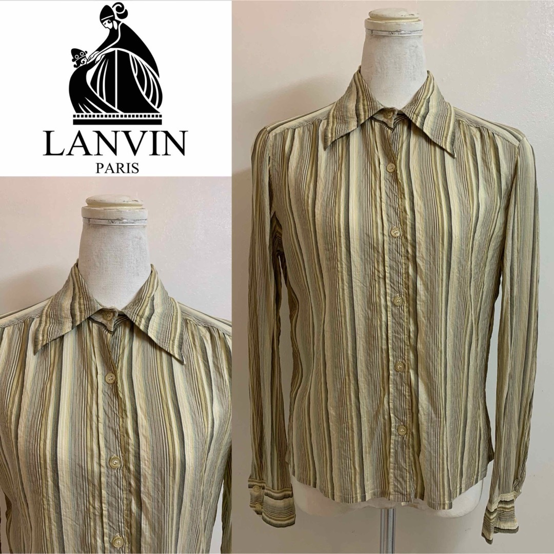 LANVIN(ランバン)のLANVIN PARIS VINTAGE FRANCE製 ストライプシルクシャツ レディースのトップス(シャツ/ブラウス(長袖/七分))の商品写真