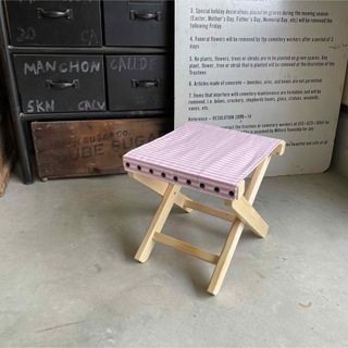 木製 スツール 折り畳み ウッド スタンド ビンテージ レトロ キャンプ ピンク(テーブル/チェア)