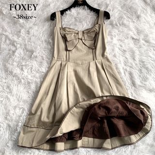 フォクシー(FOXEY)の【美品】FOXEY ビッグリボンフレアワンピース ノースリーブ 38サイズ(ひざ丈ワンピース)