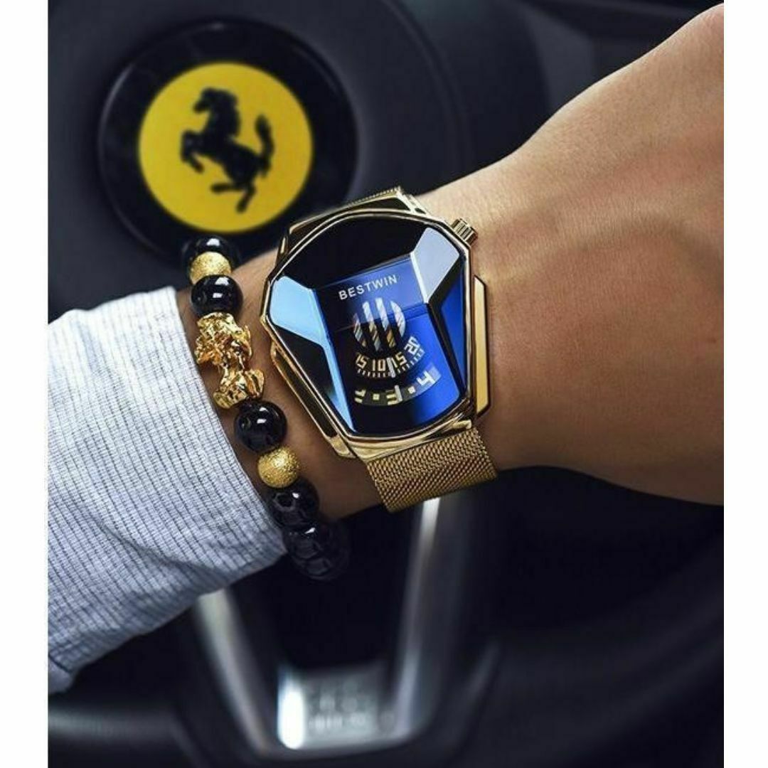 ゴールド　クリスタル　 腕時計 メンズ クォーツ 磁石 お洒落 黒 個性的 メンズの時計(腕時計(デジタル))の商品写真