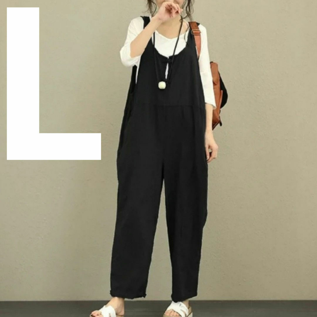 新品 L サイズ 黒 サロペット オールインワン つなぎ 大人可愛い 春夏 女性 レディースのパンツ(サロペット/オーバーオール)の商品写真