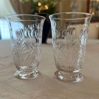 【英国グラス】美品 Webb 百合文　インタリオエングレービング　アイリス　ペア