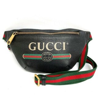 Gucci - ★GUCCI グッチ ロゴプリント スモールベルト ショルダーバッグ ボディバッグ 527792 ブラック