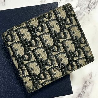 ディオール(Dior)のディオール✨二つ折り財布　オブリーク　キャンバス　DIORロゴ　レザー(折り財布)