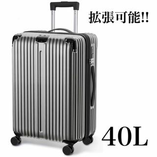 スーツケース グレー Sサイズ 40L 拡張可能 ダブルキャスター TSAロック(旅行用品)