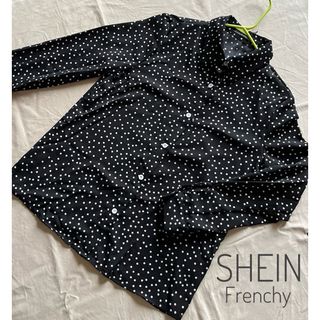 シーイン(SHEIN)の新品タグ付き　SHEIN  黒地　ランダム白ドット　長袖シャツ　ゆったりサイズ(シャツ/ブラウス(長袖/七分))