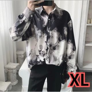 新品　柄シャツ　長袖　個性　黒　ブラック　XL　ストリート　綺麗　韓国　オシャレ(シャツ)