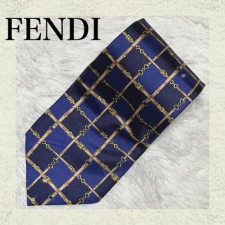 FENDI - 【大人 紳士 】FENDI レギュラータイ 青色 チェック　ネクタイ